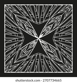 Square frame border. Red abstract motif. Dynamic grunge pattern. Vector dark background.