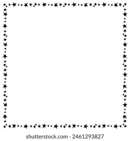 Square frame, border from small black stars isolated on white background in flat style. Vector design element. Theme of astronomy, space, victory, holidays