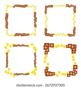 Borda de quadro quadrada. Decoração de estrelas amarelas. Elementos de padrão marrom. Forma de desenho festivo
