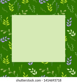 Square frame with Botanical pattern for your lettering. Twigs with leaves. Vector illustration