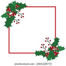 marco cuadrado con ambos lados Hoja verde con berry para la celebración de navidad de diseño y decoración