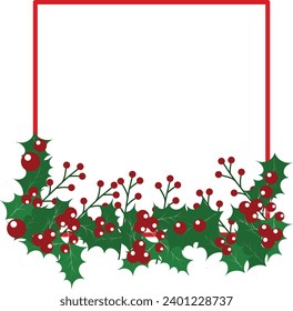Square frame with bottom Green leaf and berry for design and decoration christmas celebration