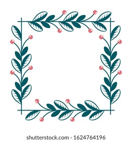 square frame of branches with leafs and seeds vector illustration design