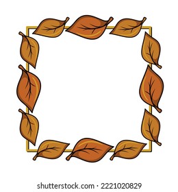Square frame, Bright orange autumn poplar leaf, leaf fall, copy space, vector illustration in cartoon style
