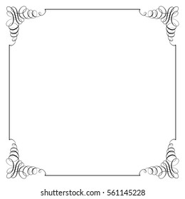 Square frame in calligraphic retro style. Can be used for decorate cards, invitations, decorate books and letters. Vector illustration.