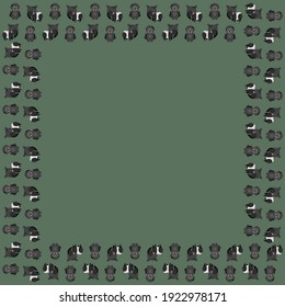 The square frame of cartoon tapirs and western gorillas on a green background. The place for text. Vector.