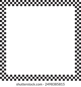 Square frame with checkered print. Picture or photo vignette with checkerboard, rally flag or chess game board pattern. Rectangular geometric framework. Vector graphic illistration.