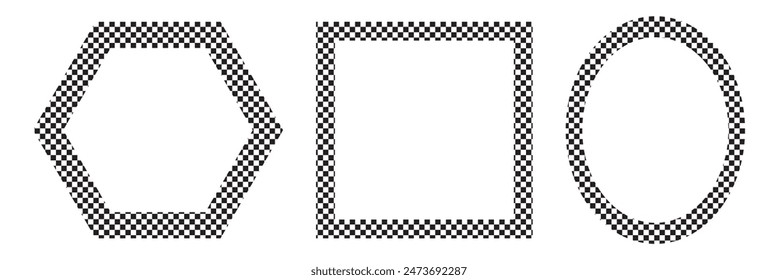 Square frame with checkered print. Rectangular vignette with checkerboard, rally flag or chess game pattern isolated background. Rectangle frame with check print borders.