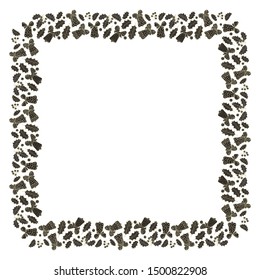 Square frame for Christmas and New Year from hand-drawn bells, leaves and berries of mistletoe on a white background. Decorative template for text in scandinavian style. Vector.