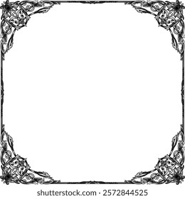 A square frame with classic engraving and intricate hand-drawn details, ideal for vintage labels, logo templates, or ornamental artwork. This design adds a timeless and elegant touch to any project.
