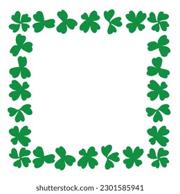Square frame with clover plant and place for your text. Vector illustration on a white background. Template for design, print, invitation or background.
