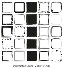 Square frame collection. Diverse black outlines. Geometric border designs. Vector illustration.