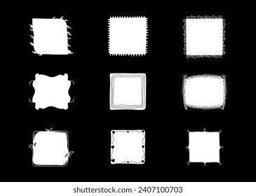 Square frame collection line doodle, floral, vintage frame elements. Design drawing style isolated illustration for banner