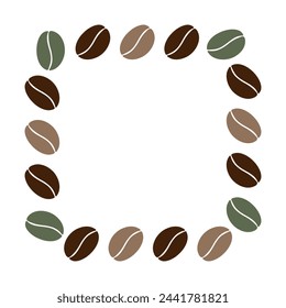 Square frame of color mixed coffee beans in trendy green and brown Copy space Template for lettering