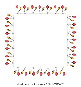 Square frame with colored balloons. Isolated wreath on white background for your design