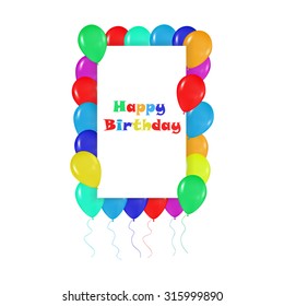 square frame of colorful balloons in the style of realism. to design cards, birthdays, weddings, fiesta, holidays, invitations on a white background