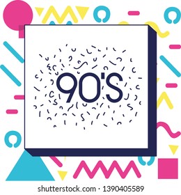 square frame colorfull figures and 90 number ninetys pattern