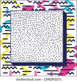 square frame colorfull figures and lines ninetys pattern
