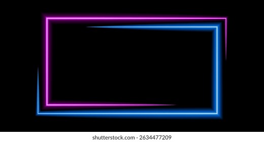 Square frame composed of blue and pink laser lines on a black background. Neon lights, geometric shapes, abstract pattern with space in the center for text.