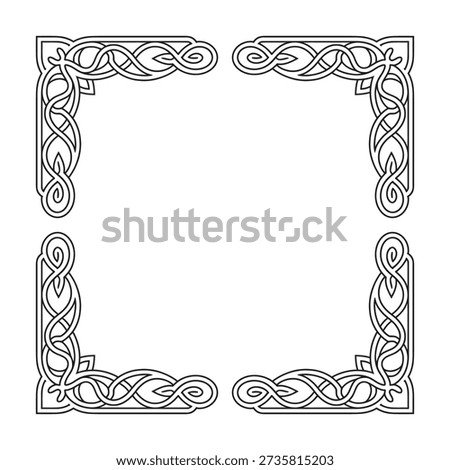 A square frame composed of four distinct Celtic knot corner elements. This design adds a classic and elegant touch, perfect for invitations and certificates.