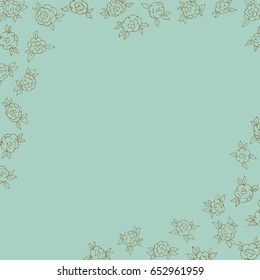 Square frame composition with dark yellow roses on a mint background/Frame of roses-2