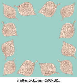 Square frame composition with leaves on a blue background/Frame of leaves-1
