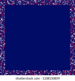 Square Frame of Confetti in Colors of American Flag. USA Concept Poster Pattern Design. Freedom Nation Texture. Poster, Advertising Print Design Background.