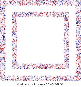 Square Frame of Confetti in Colors of American Flag. 4th of July Pattern Design. Independence Day Texture. Screen, Cover Stars Background.