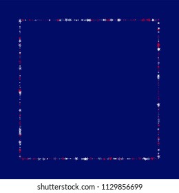 Square Frame of Confetti in Colors of American Flag. USA Concept Poster Pattern Design. American Democracy Texture. Flyer, Cover Print Design Background.