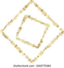 Square Frame from Confetti Stars Isolated. Scattered golden stars. Abstract Confetti Background  for holiday, decorations, paper packaging, textile  design, covers