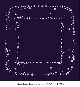 Square frame from confetti stars. Isolated gradient stellar elements. Pale pink blue pearl nacre shine. Festive iridescent holographic shine effect vector template for celebration decorations.