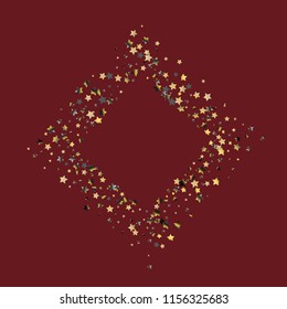 Square frame from Confetti Stars. Isolated gradient celestial elements. Platinum chrome metallic gloss. Holiday celebration luminous vector template for celebration decorations, packaging.