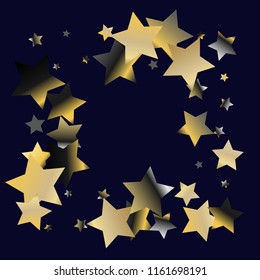 Square frame from confetti stars. Isolated gradient stellar elements. Platinum chrome metal glitter. Festive iridescent holographic effect vector template for celebration decorations, packaging.