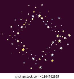 Square frame from Confetti Stars. Isolated yellow blue white grey gradient celestial elements. Festive iridescent holographic shine effect vector template for celebration decorations, packaging.