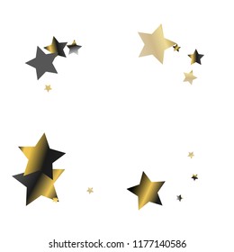 Square frame from confetti stars. Isolated gradient stellar elements. Platinum chrome metal glitter. Holiday celebration luminous vector template for celebration decorations, packaging.