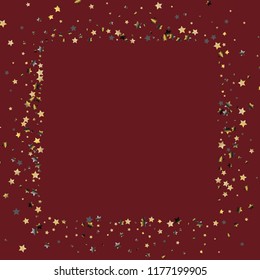 Square frame from confetti stars. Isolated gradient celestial elements. Platinum chrome metal glitter. Iridescent festive  celebration vector  template for celebration decorations, packaging.