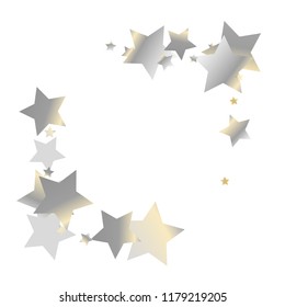 Square frame from Confetti Stars. Isolated gradient stellar elements. Yellow pearl nacre glitter. Iridescent glitter festive  celebration vector  template for celebration decorations.