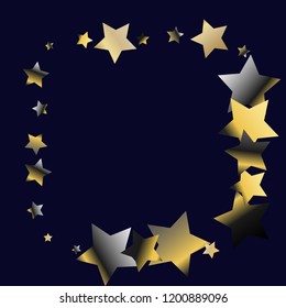 Square frame from Confetti Stars. Isolated gradient celestial elements. Platinum chrome metal shine. Iridescent festive  celebration vector  template for celebration decorations, packaging.