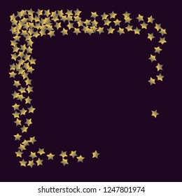 Square frame from Confetti Stars. Isolated gradient stellar elements. Platinum chrome metallic gloss. Holiday celebration luminous vector template for celebration decorations, packaging.