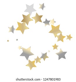 Square frame from Confetti Stars. Isolated gradient celestial elements. Yellow pearl nacre gloss. Holiday celebration luminous glossy vector template for celebration decorations.