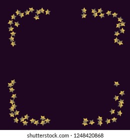 Square frame from confetti stars. Isolated gradient celestial elements. Platinum chrome metal glitter. Holiday celebration luminous vector template for celebration decorations, packaging.