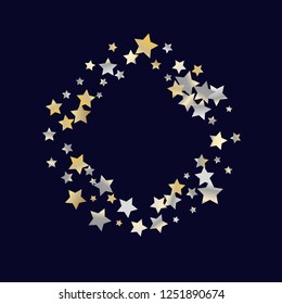 Square frame from confetti stars. Isolated gradient stellar elements. Yellow pearl nacre glitter. Holiday celebration luminous glossy vector template for celebration decorations.