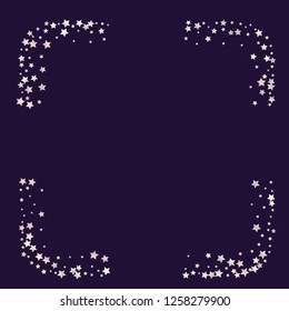Square frame from Confetti Stars. Isolated gradient celestial elements. Pale pink blue pearl nacre glitter. Festive iridescent holographic shine effect vector template for celebration decorations.