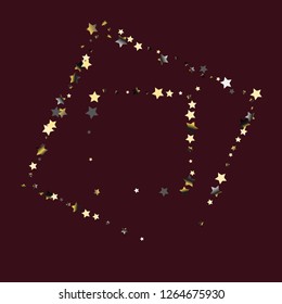 Square frame from Confetti Stars. Isolated gradient stellar elements. Platinum chrome metallic gloss. Iridescent festive  celebration vector  template for celebration decorations, packaging.