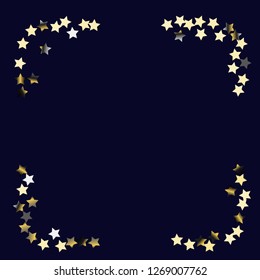 Square frame from Confetti Stars. Isolated gradient celestial elements. Platinum chrome metal shine. Holiday celebration luminous vector template for celebration decorations, packaging.