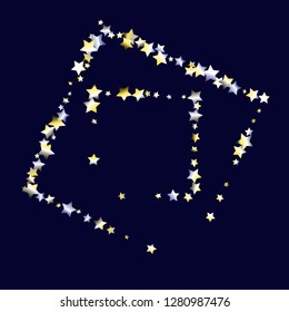Square frame from Confetti Stars. Isolated yellow blue white grey gradient celestial elements. Iridescent glitter festive  celebration vector  template for celebration decorations, packaging.