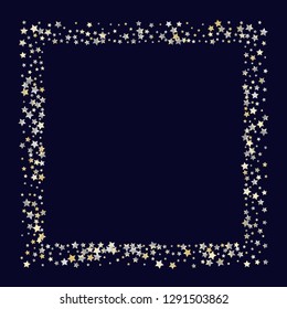 Square frame from confetti stars. Isolated gradient celestial elements. Yellow pearl nacre gloss. Holiday celebration luminous glossy vector template for celebration decorations.