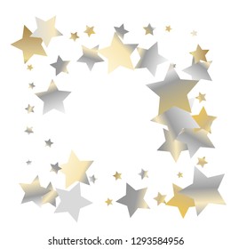 Square frame from confetti stars. Isolated gradient stellar elements. Yellow pearl nacre gloss. Iridescent glitter festive  celebration vector  template for celebration decorations.