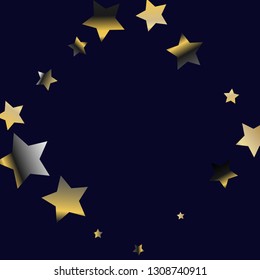 Square frame from confetti stars. Isolated gradient celestial elements. Platinum chrome metal glitter. Holiday celebration luminous vector template for celebration decorations, packaging.