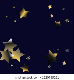 Square frame from Confetti Stars. Isolated gradient stellar elements. Platinum chrome metallic gloss. Holiday celebration luminous vector template for celebration decorations, packaging.